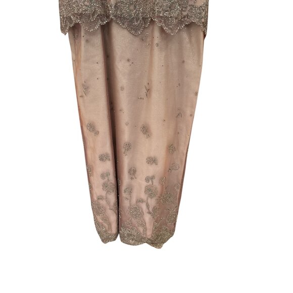 Pink Off-Shoulder Beaded Floral Embroidered Dress Formal Gown With Scalloped Hem - Picture 3 of 13